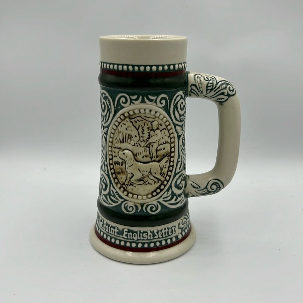 Vintage AVON Beer Stein Mug Cup Fishing Rainbow Trout English Setter 80s 1983